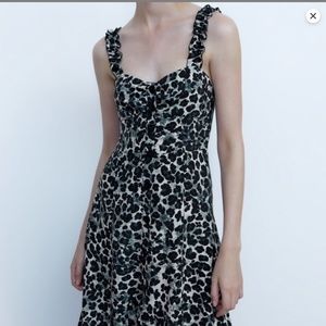 Zara Leopard  Midi Ruffle Sweetheart Dress Size Medium Summer Party Flirty Date